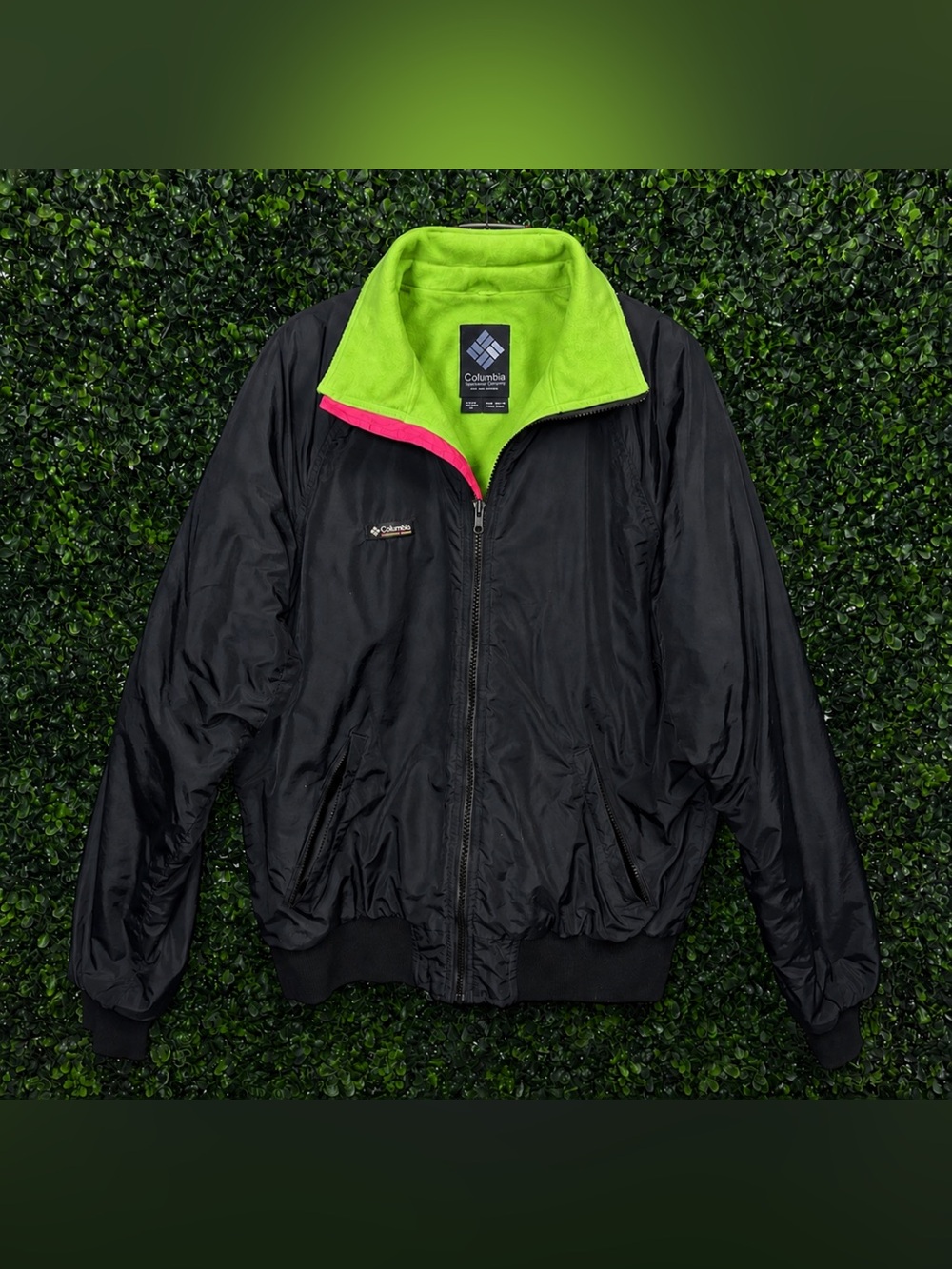 Columbia Vintage 90s Mens Lined Windbreaker Jacket Neon Black size Tall Large